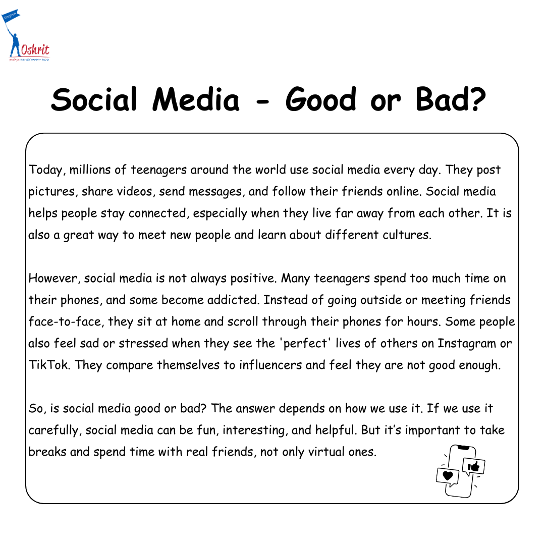 Social Media - Good or Bad? דף עבודה לחטיבת ביניים